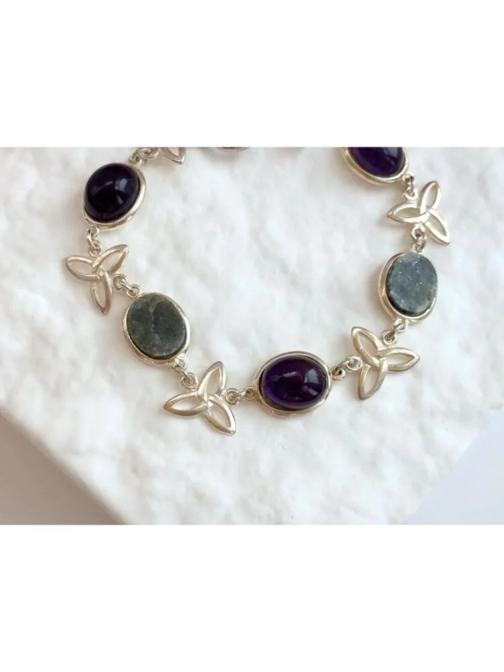 Butterfly Amethyst Cabochon & Moldavite Vintage Sterling Silver 925 Bracelet
